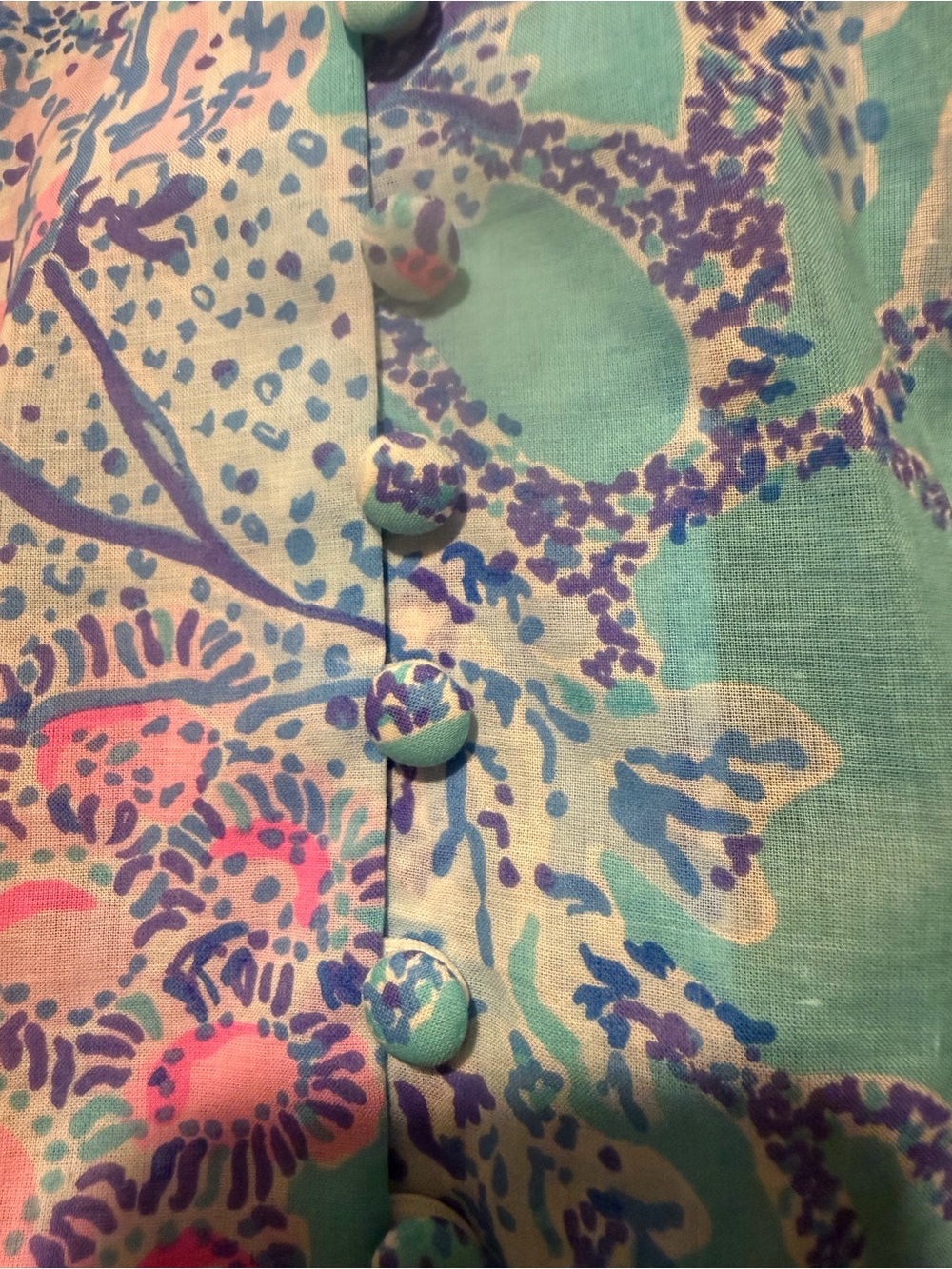 Lilly Pulitzer Turquoise Floral Button-Front Peasant Blouse - Picture 3 of 7